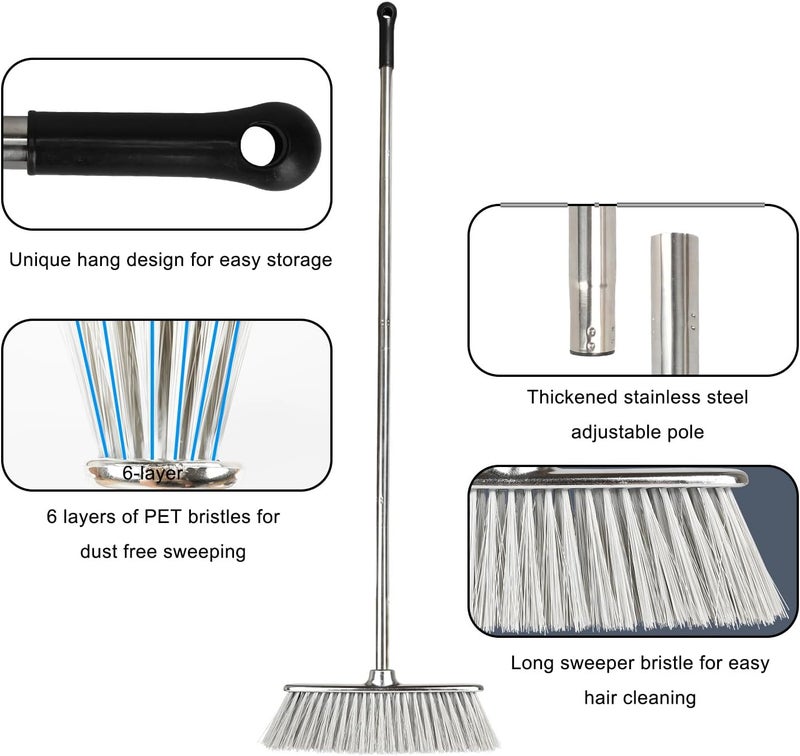 GLOHOO Indoor Soft Bristles Broom and Dustpan Angle Sweeping Dustpan and Broom with Long Handle for Kitchen Hardwood Floor Cleaning (Broom and Dustpan) - Image 3